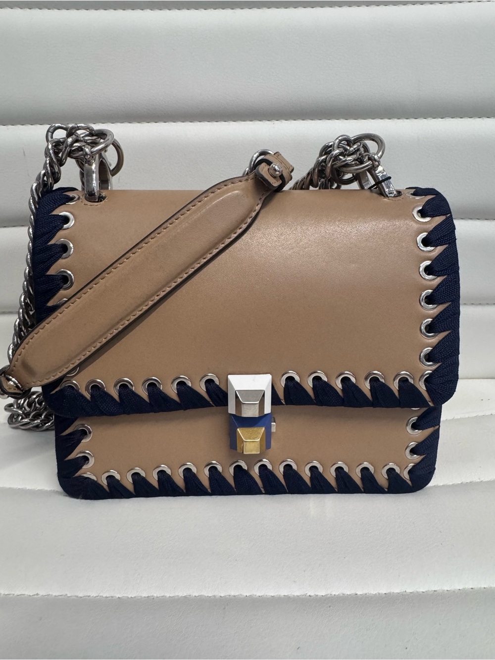 Fendi Kani in beige and Navy